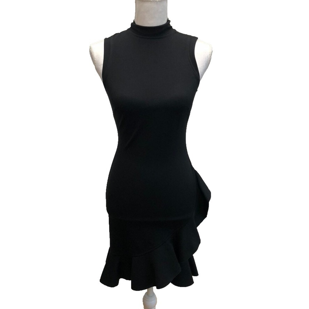 Alexis Giya Mock Neck Flounce Dress Womens XS Black Sleeveless Ruffle Party